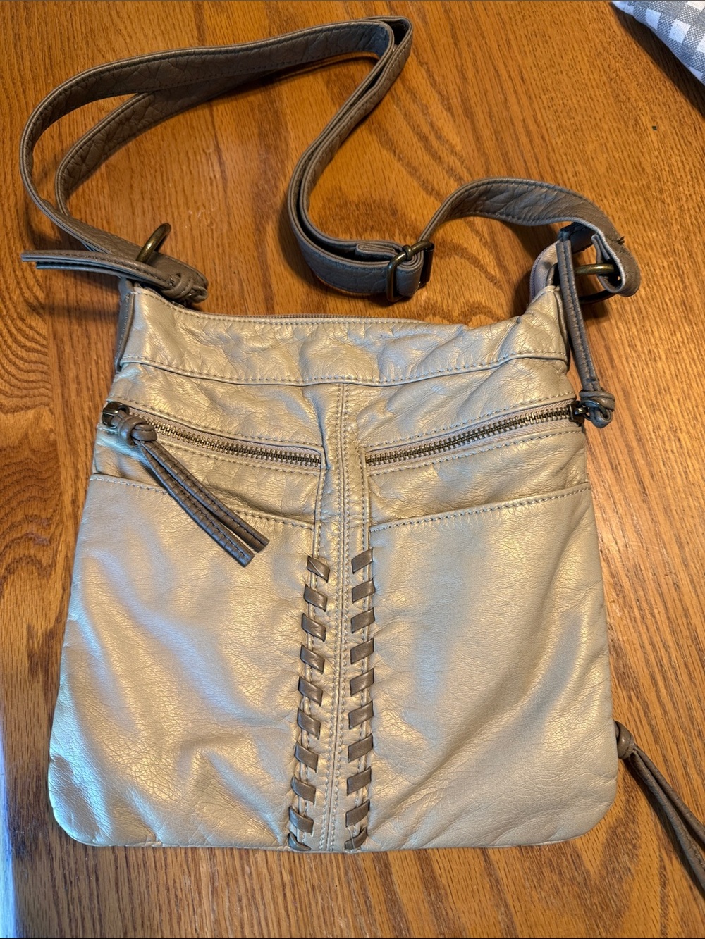 Bueno Taupe Crossbody Bag with Braided Front Detail